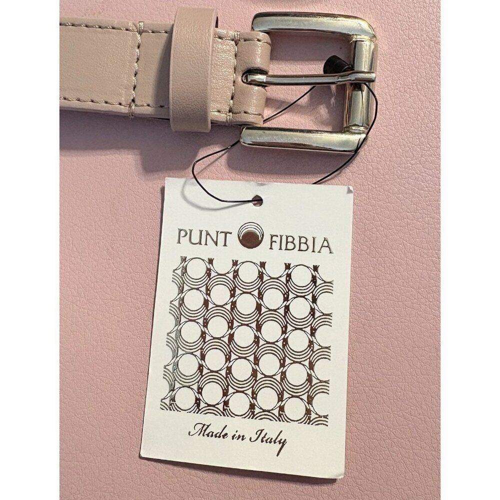 Funt Fibbia Pink Leather Made in Italy Gray Dusty Rose Resin Chunky Chain Belt - Picture 6 of 6